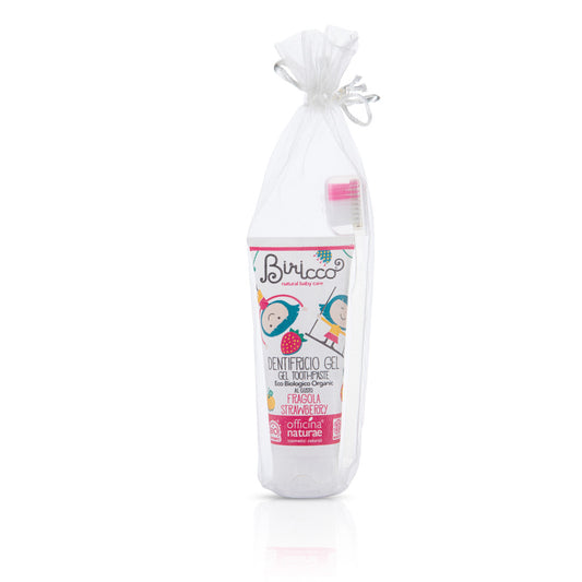 BIRICCO-KIT-BABY-DENTIFRICIO-GEL-FRAGOLA-SPAZZOLINO-OFFICINA-NATURAE